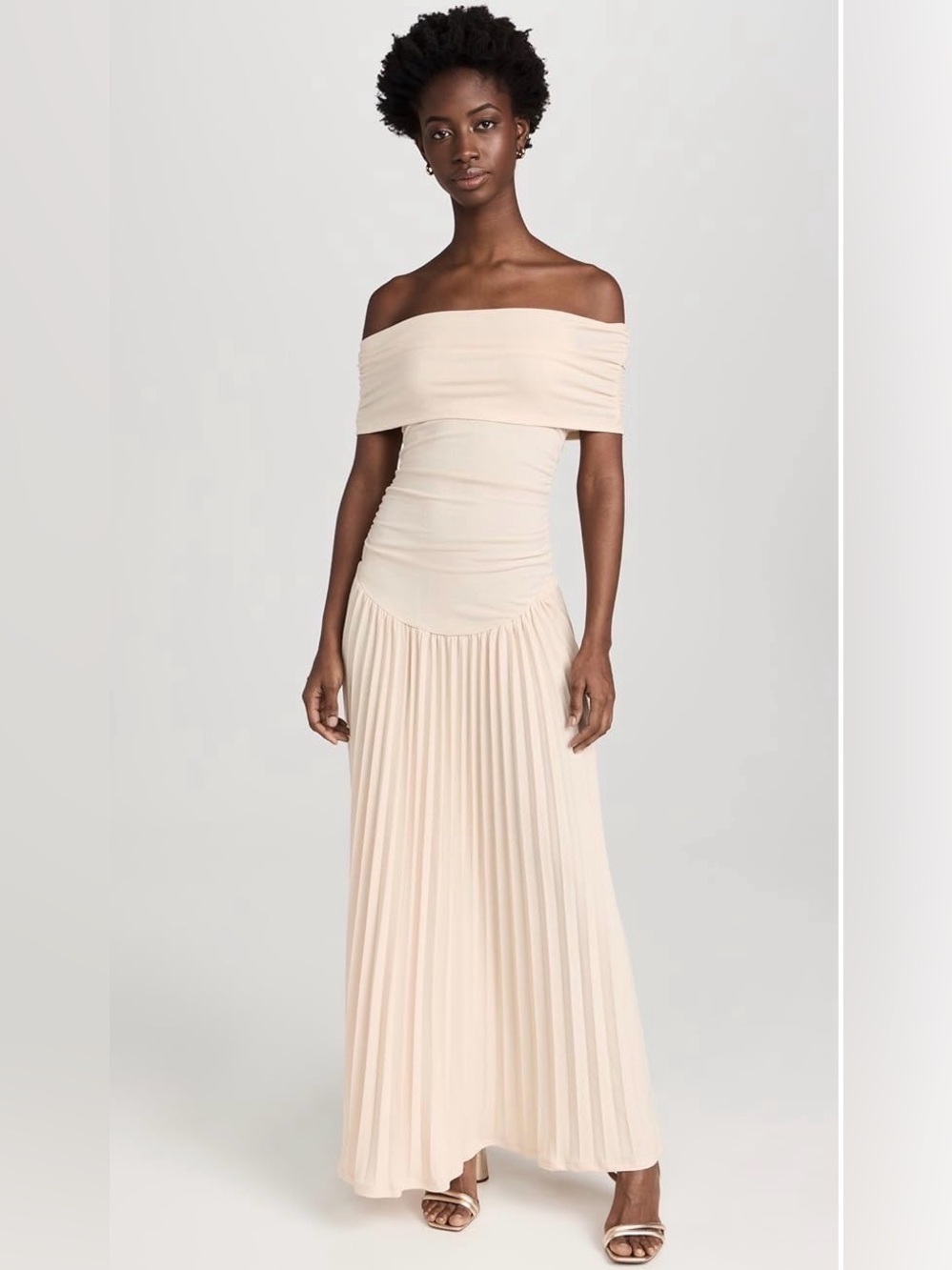 Lioness Field of Dreams Off-Shoulder Pleated Maxi Dress in Cream